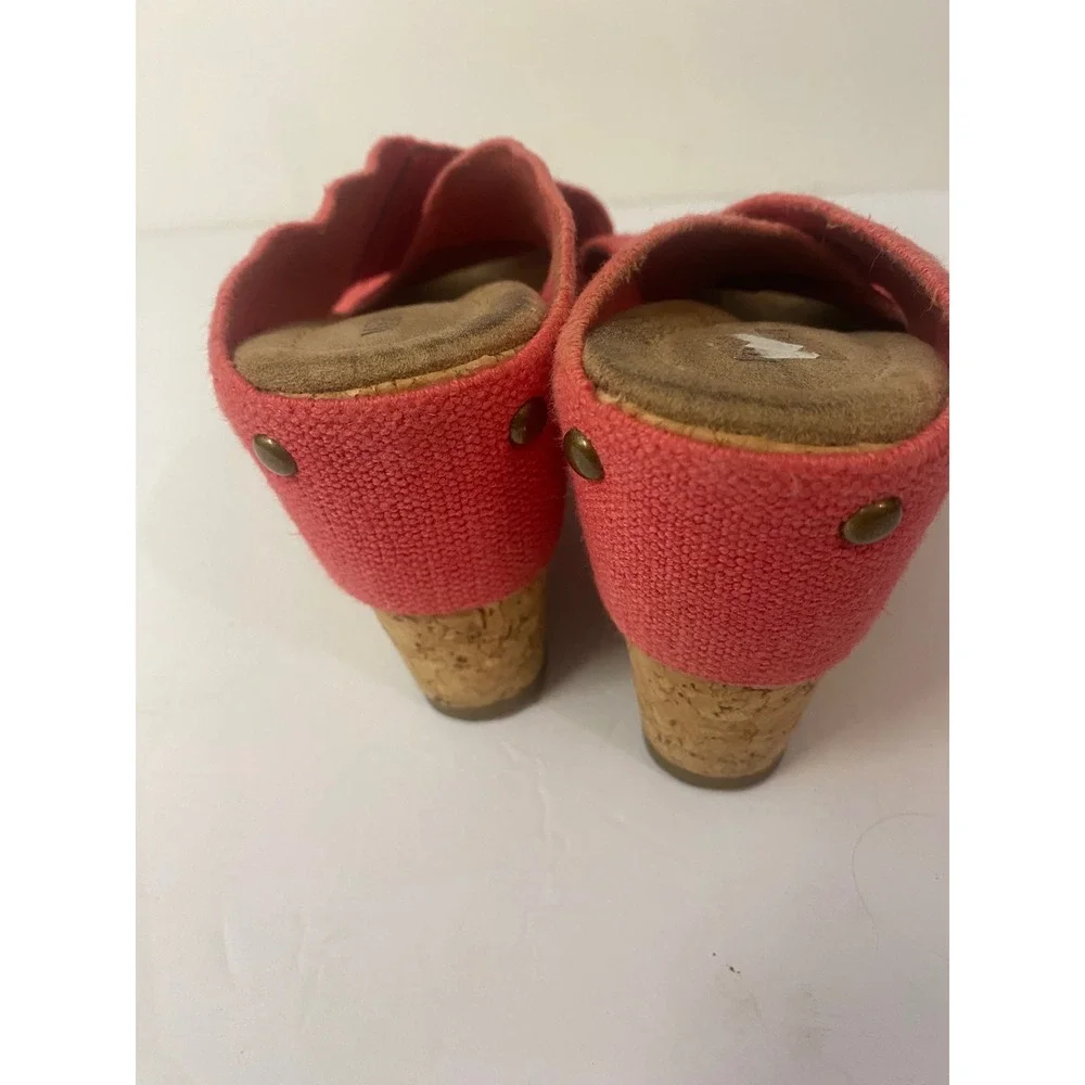 Merona Womens Coral Red Canvas Crisscross Cork Wedge‎ Platform Sandals Size 6